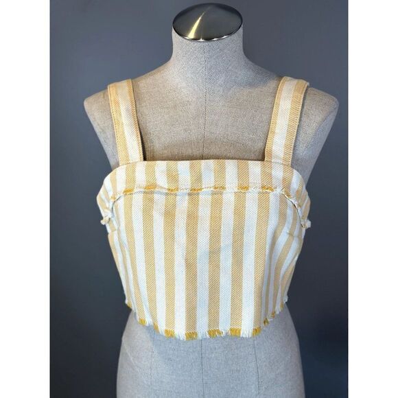 Topshop Raw Edge Striped Crop Top in Yellow/White Size 6 - Picture 1 of 4